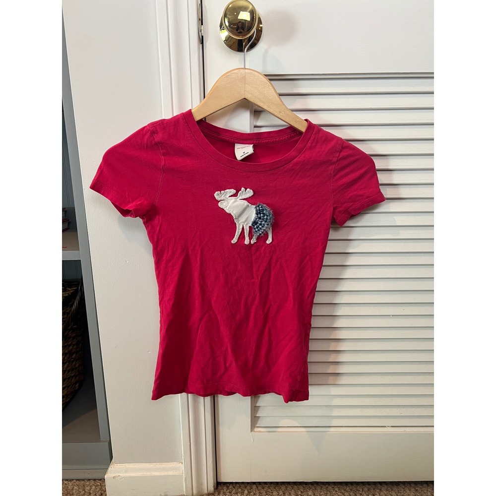 Abercrombie Kids Y2K 100% Cotton Pink T-Shirt White Moose Logo Size M